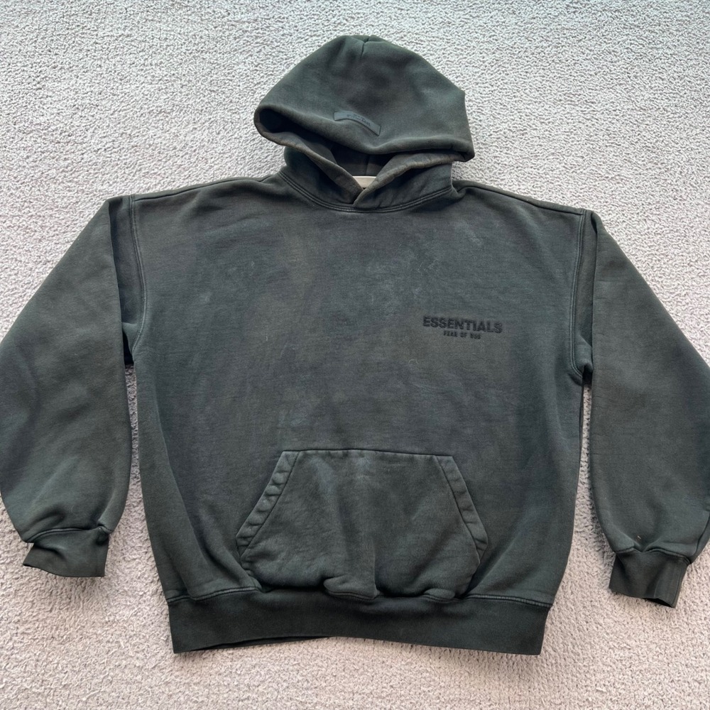 Fear of God Essentials Men Black Flocked Logo Oversized Hoodie XS 2758